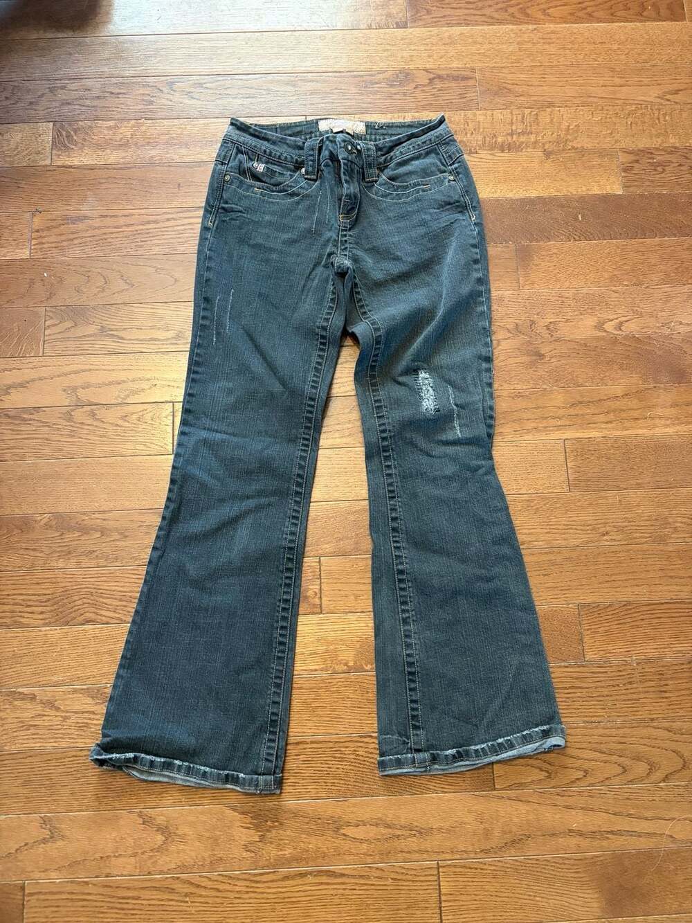 Vintage Y2K Candie’s Size 5 Dark-Wash Rhinestone Flare Jeans
